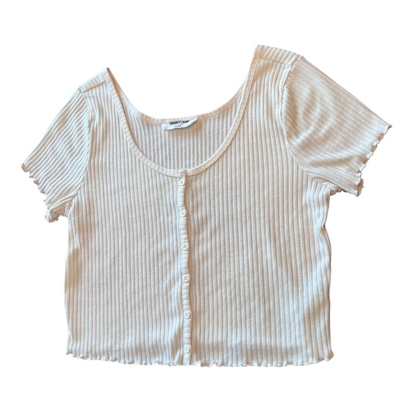 Double Zero Lovely Ribbed Button Front Crop Top Size L - Picture 3 of 8